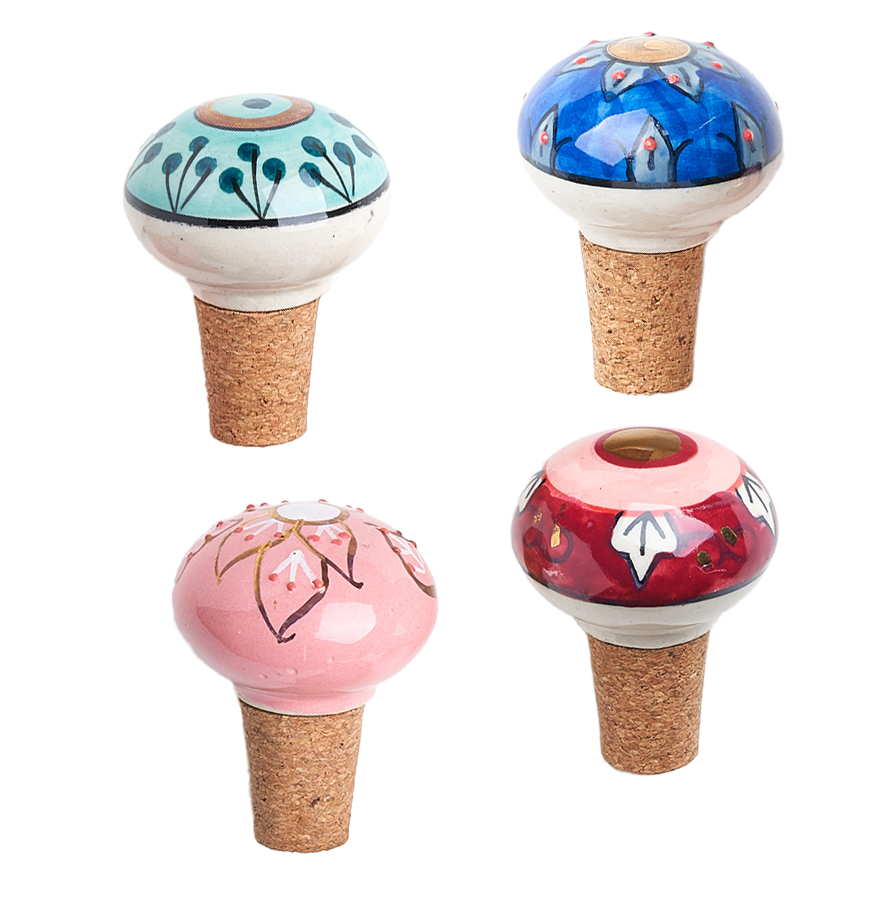 Matr Boomie Fair Trade - Jalini Wine Stopper Cork - Hand Painted Ceramic, Assorted