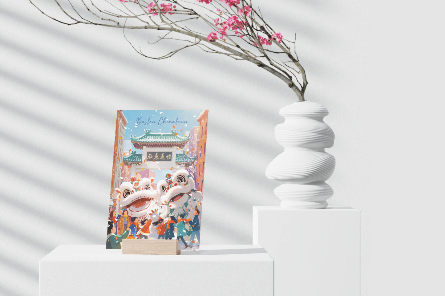 anyangART Studio - Boston Postcard, Massachusetts Postcard - Lion Dances