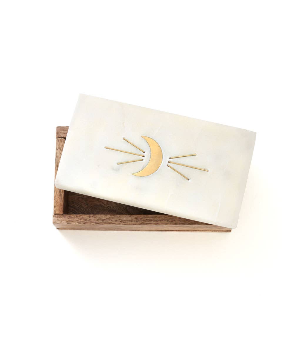 RB - Indukala Treasure Box - Marble, Mango Wood, Crescent Moon
