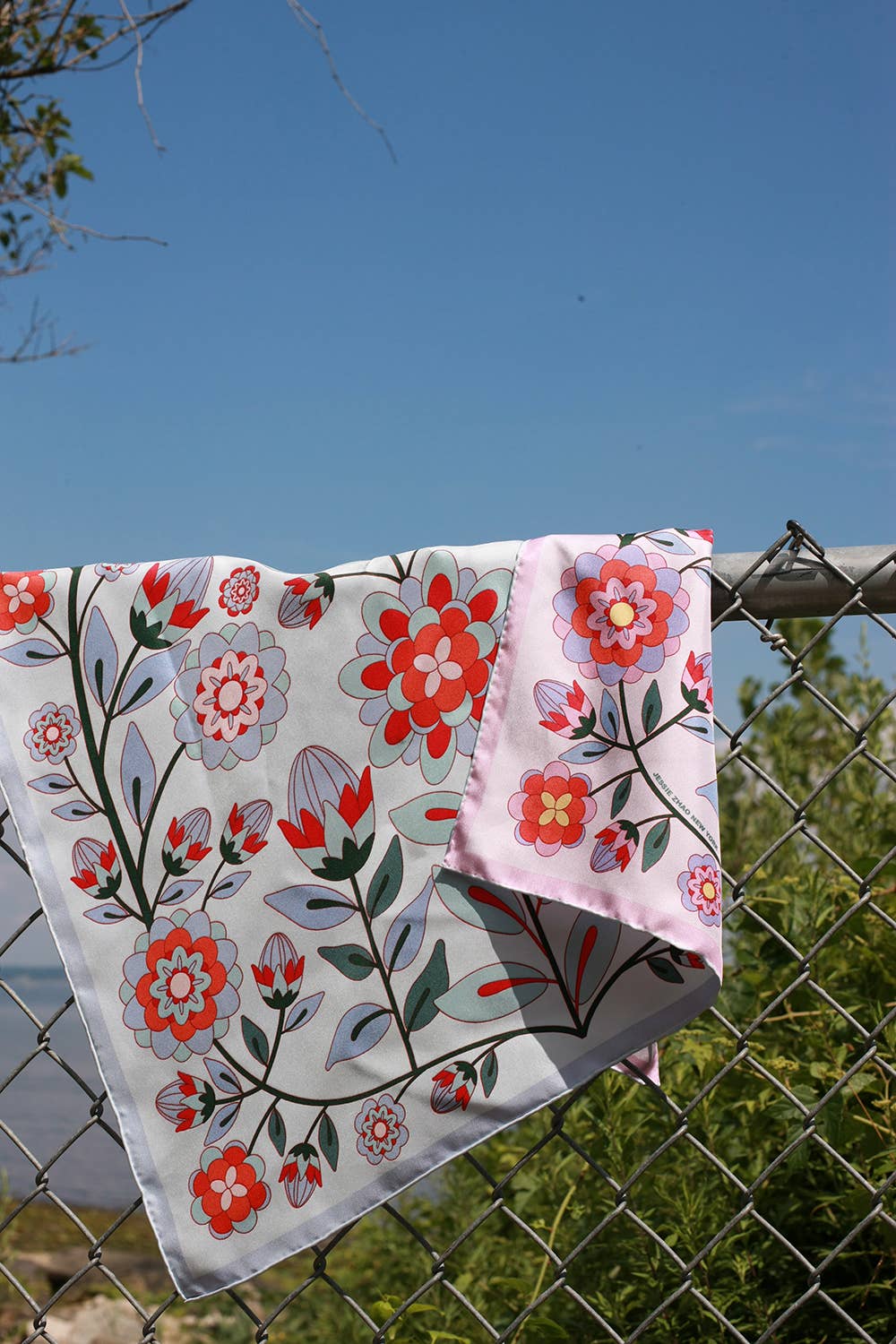 Jessie Zhao New York - Double Sided Silk Scarf Of Pink Garden