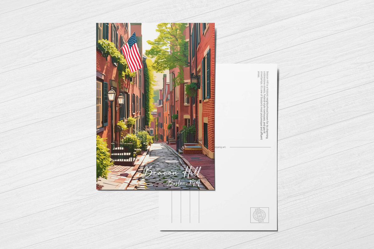 anyangART Studio - Boston Postcard, MA Postcard - Beacon Hill