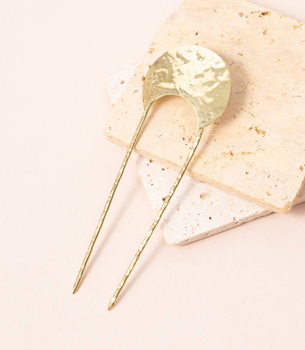 Hammered Crescent Brass Hair FORK BRASS