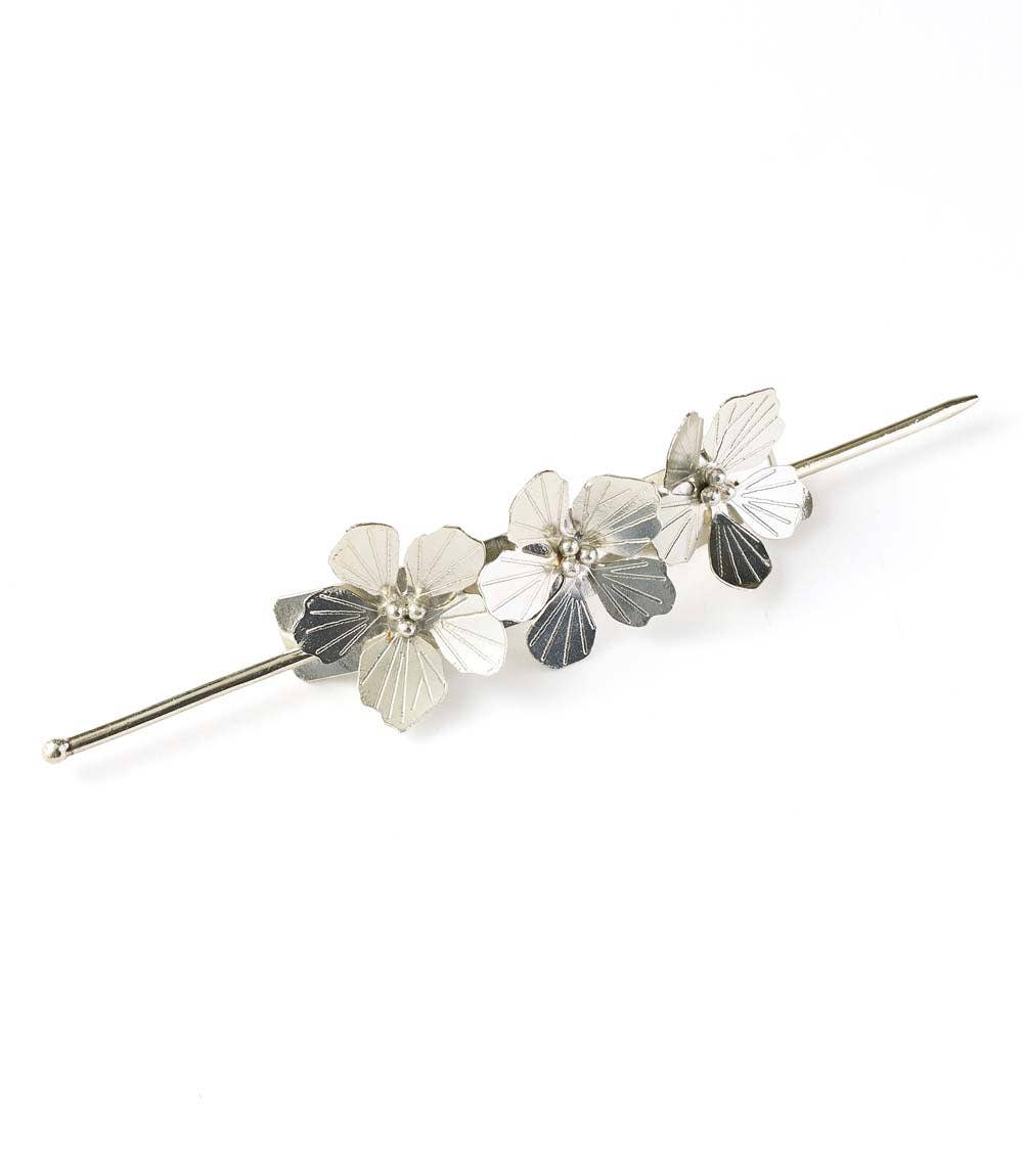 Sayuri Flower Silver Hair Slide with Stick - ALUMINUM