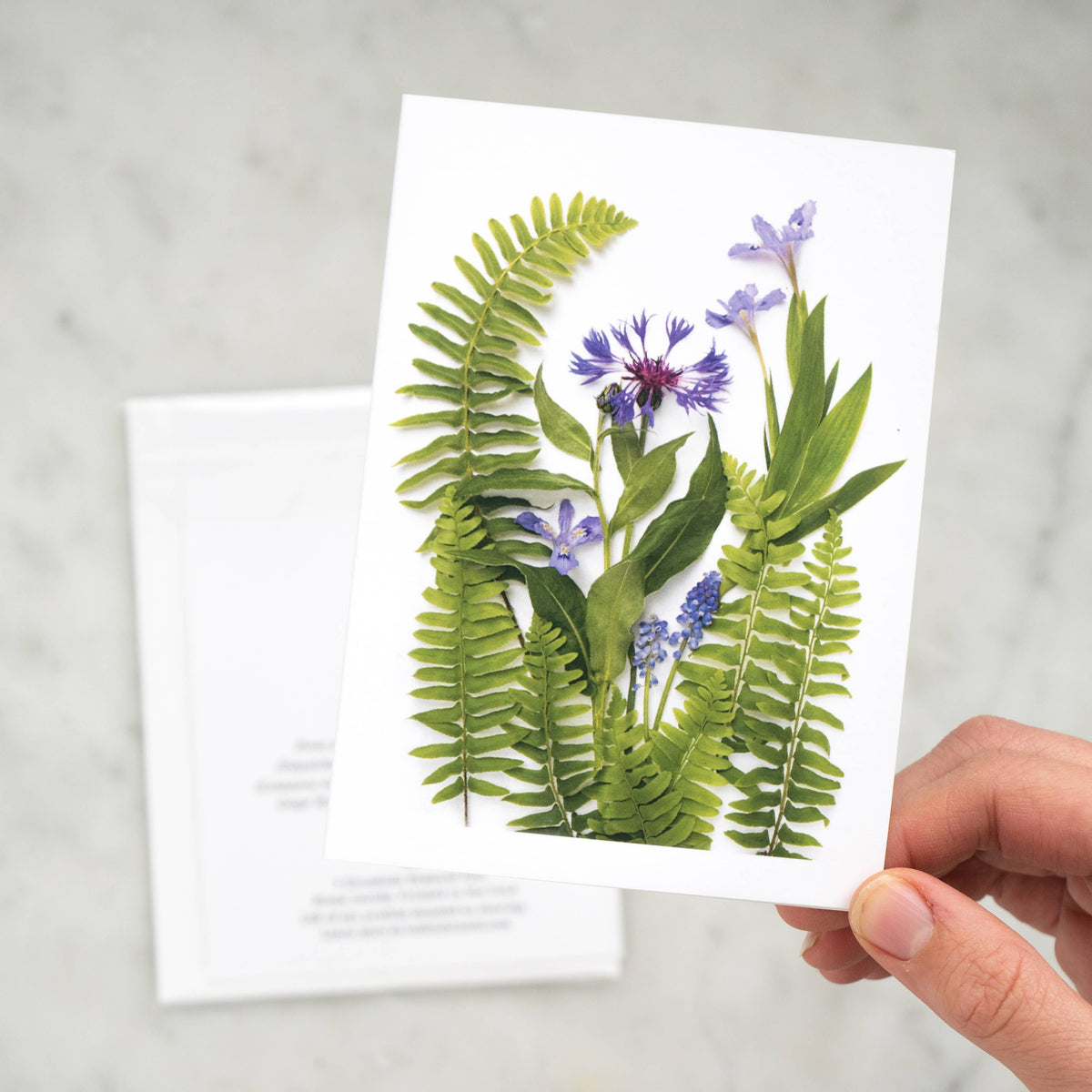 Bottle Branch - Card - Ferns and blue flowers card