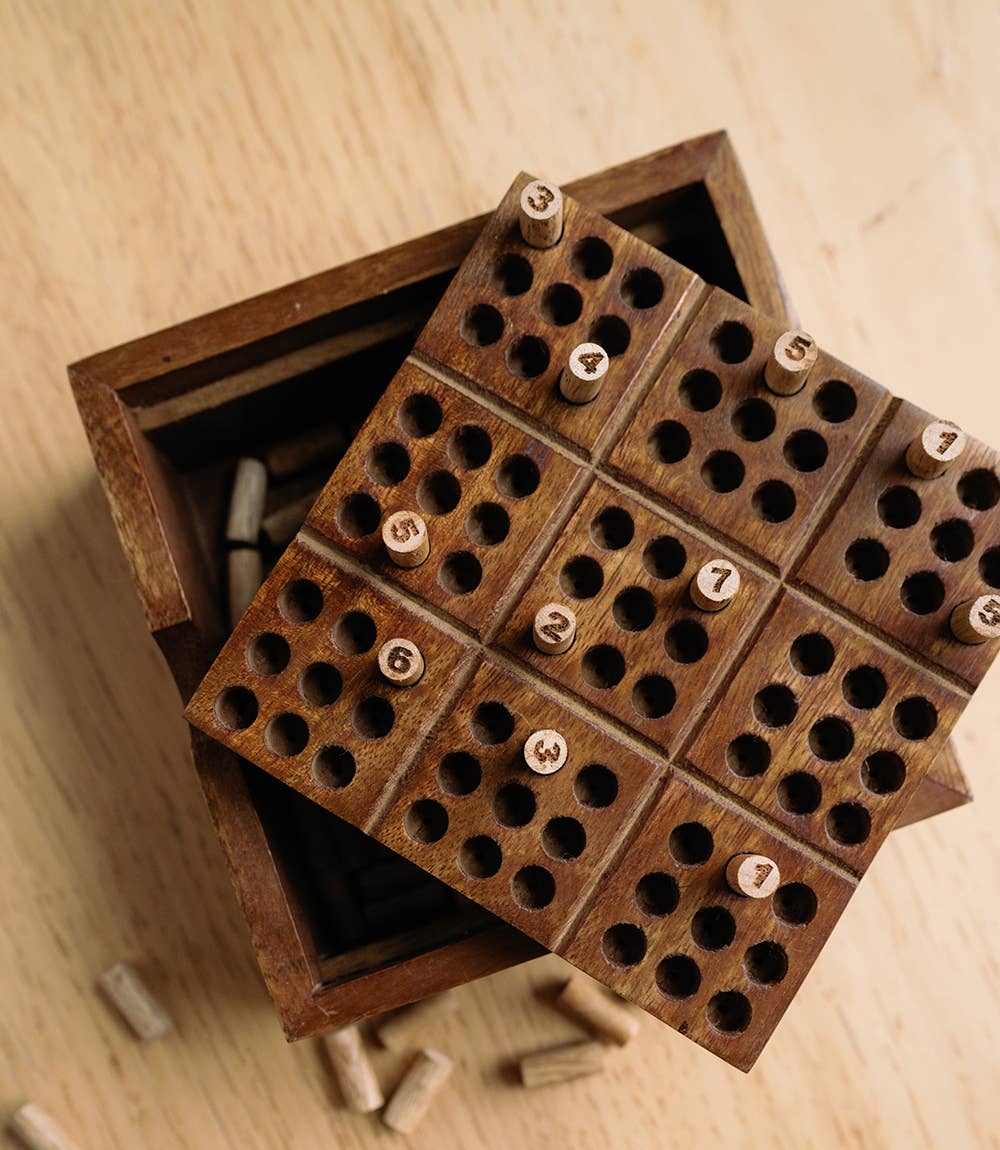 Matr Boomie Fair Trade - Sudoku Wooden Peg Game - Hand Carved Wood