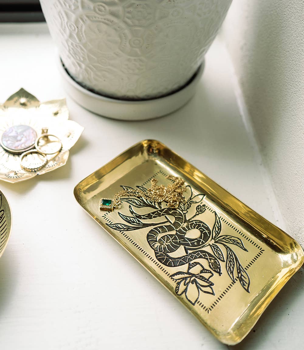 Matr Boomie Fair Trade - Saanp Snake Dish, Catch All, Jewelry Tray - Etched Brass