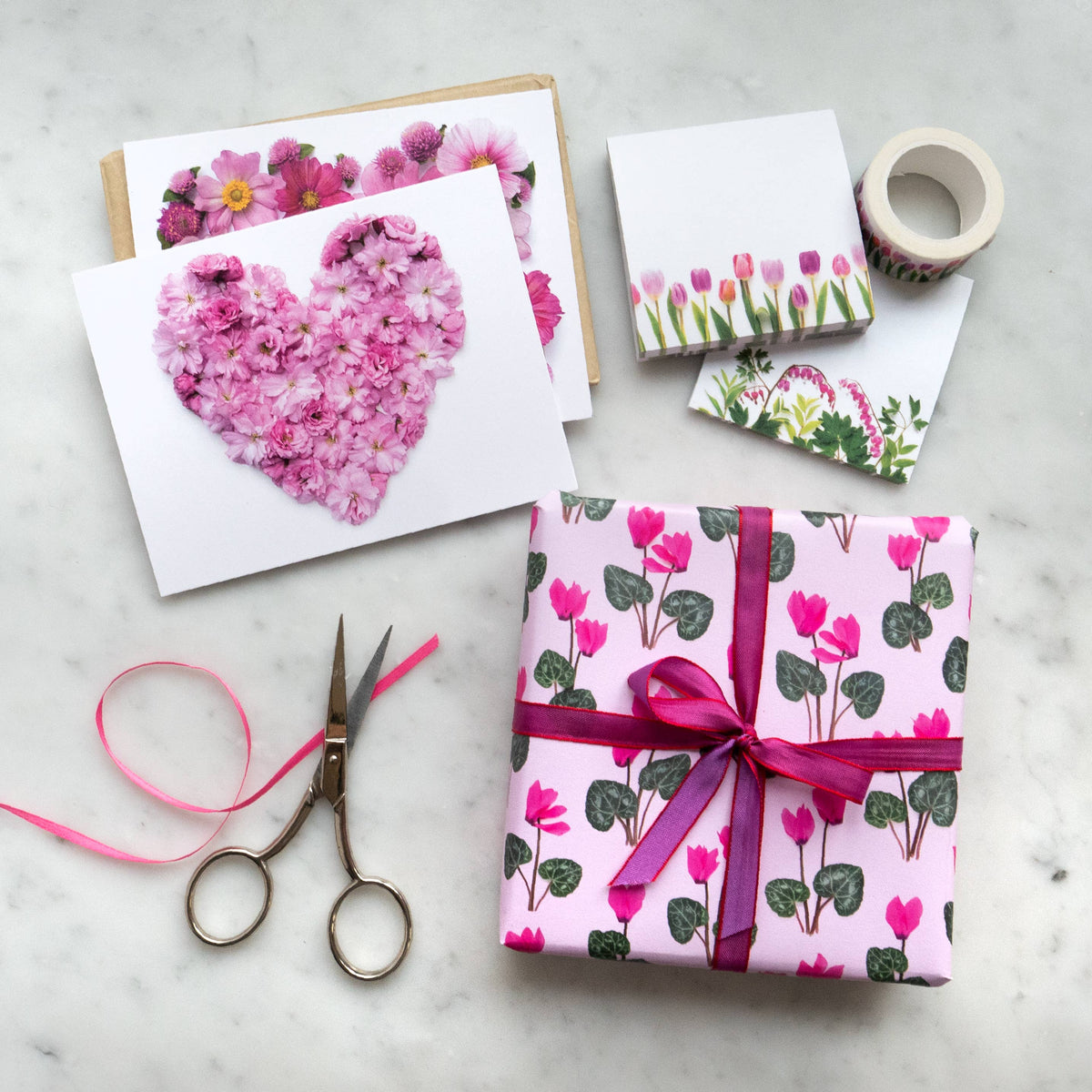 Bottle Branch - Gift Wrap - pink cyclamen
