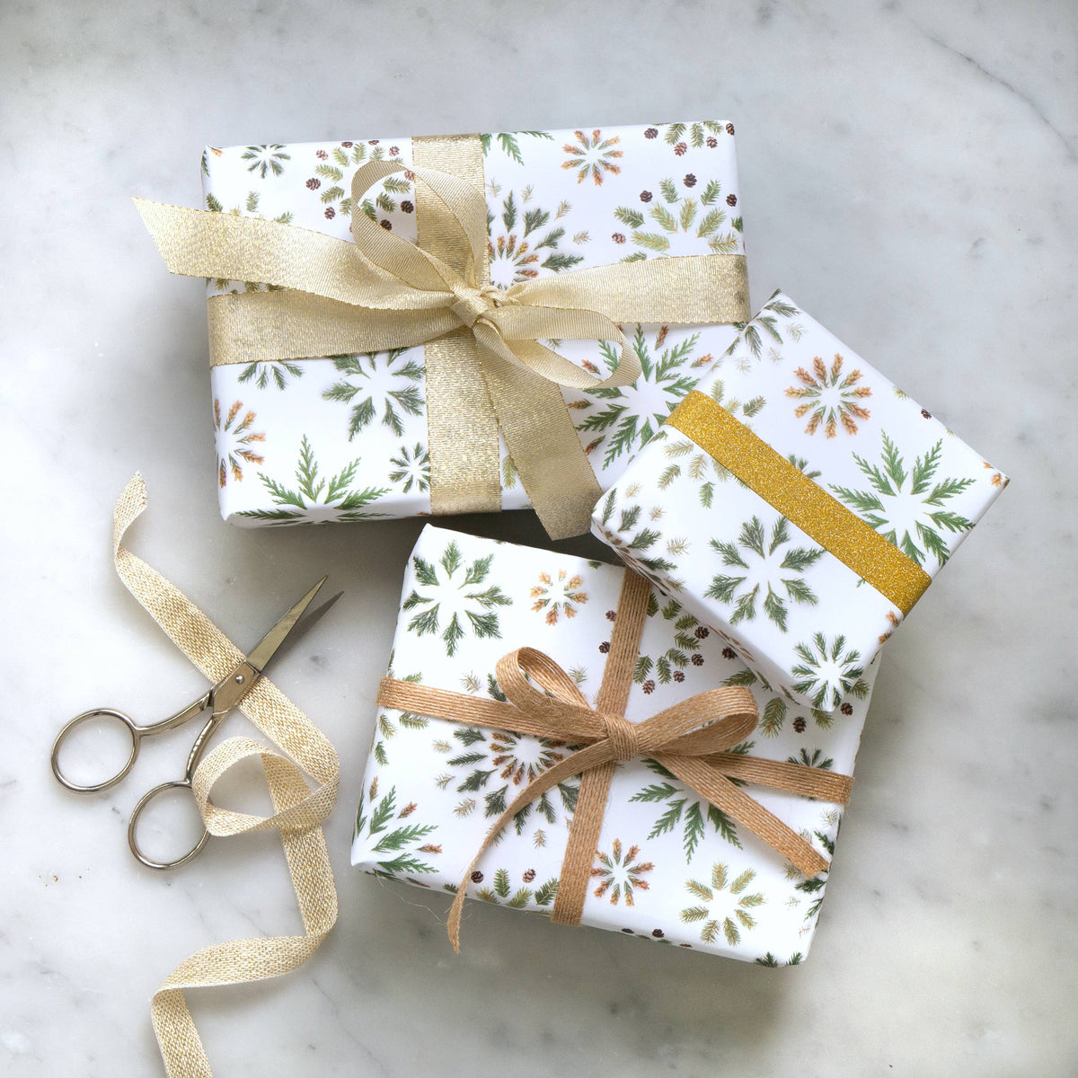 Bottle Branch - Gift Wrap - evergreens stars