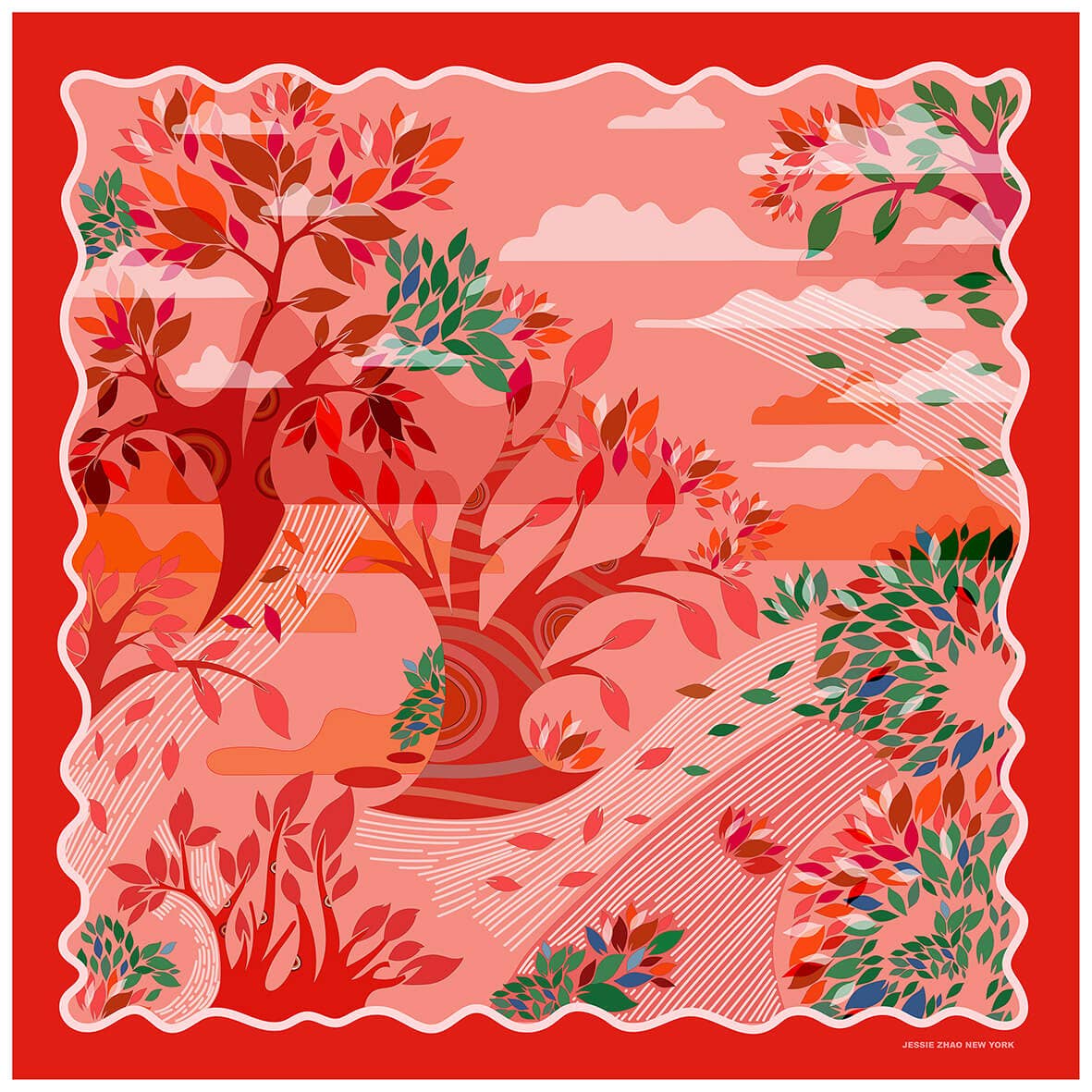 Jessie Zhao New York - Double Sided Silk Scarf Crossing Red