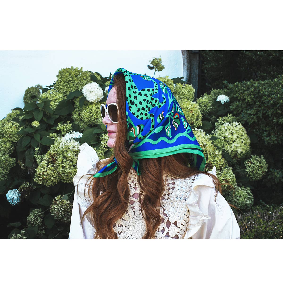 Jessie Zhao New York - Double Sided Silk Scarf Of Leopards In The Verdant Wild