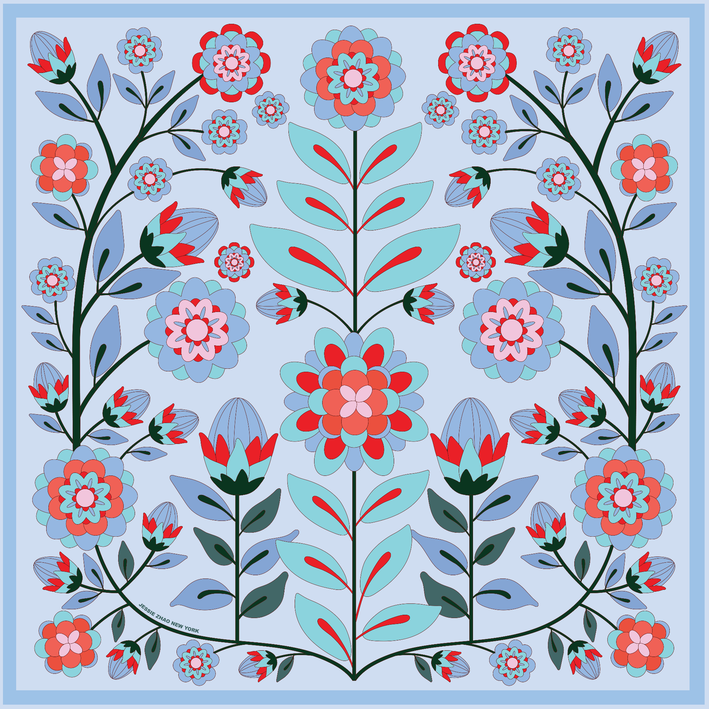 Jessie Zhao New York - Double Sided Silk Scarf Of Pink Garden