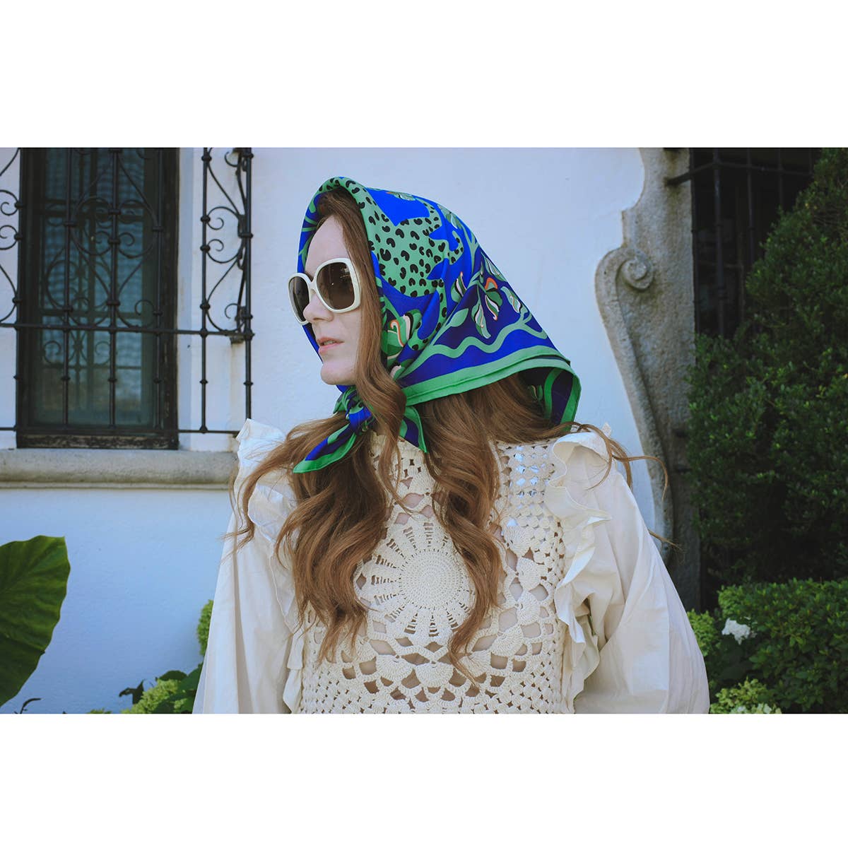 Jessie Zhao New York - Double Sided Silk Scarf Of Leopards In The Verdant Wild